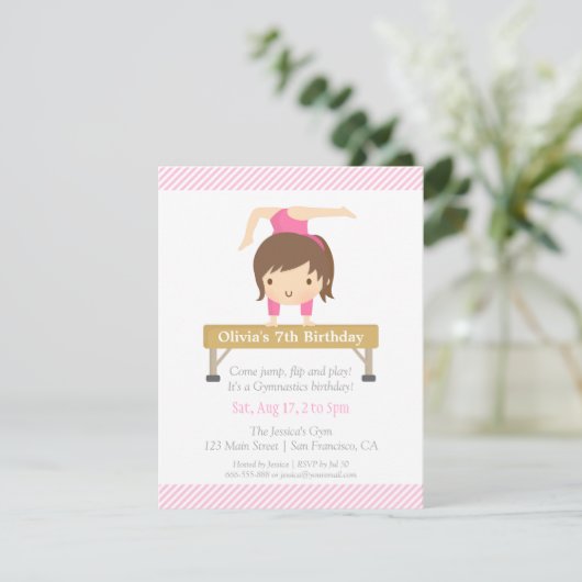 Cute Girl Gymnastics Kids Birthday Party Kaart (Staand voorkant)