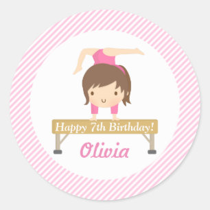 Cute Girl Gymnastics Kids Birthday Party Ronde Sticker