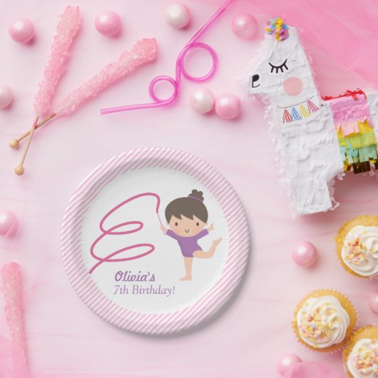 Cute Girl Gymnastics Kids Birthday Party Supplies Papieren Bordje (Feest)