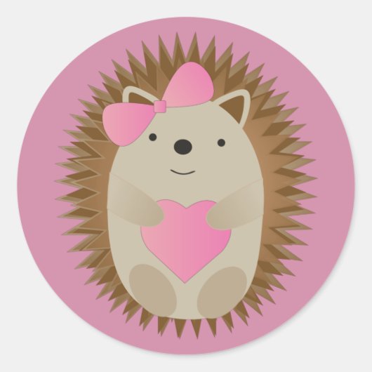 Cute Girl Hedgel Hugging a Heart Ronde Sticker (Voorkant)