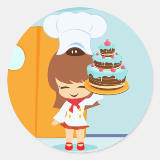 Cute Girl holding Chocolate Birthday Cake Ronde Sticker (Voorkant)