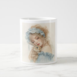 Cute Girl Hugging Bunny Mug Grote Koffiekop