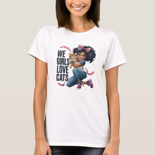 Cute Girl Hugging Ginger Cat T-shirt (Voorkant)
