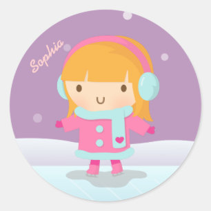 Cute Girl Ice Skater voor kinderen Ronde Sticker