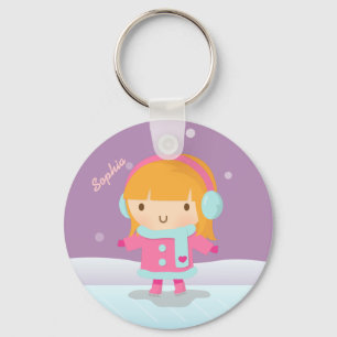 Cute Girl Ice Skater voor kinderen Sleutelhanger