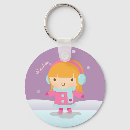 Cute Girl Ice Skater voor kinderen Sleutelhanger (Voorkant)
