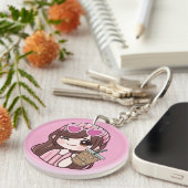 Cute Girl Iced Coffee Keychain (Voorkant Rechts)