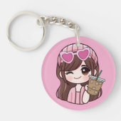 Cute Girl Iced Coffee Keychain (Voorkant)