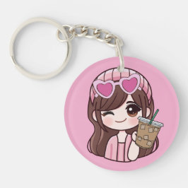 Cute Girl Iced Coffee Keychain