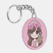 Cute Girl Iced Coffee Sleutelhanger (Voorkant Links)