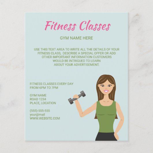 Cute Girl Illustration Fitness Classes Custom Flyer (Voorkant)