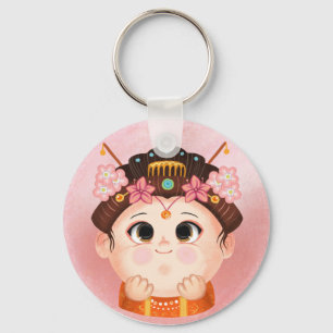 Cute girl in een Chinees prinseskostuum Bord Sleutelhanger