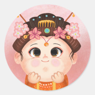 Cute girl in een Chinese prinseskostuum Candy Tin Ronde Sticker