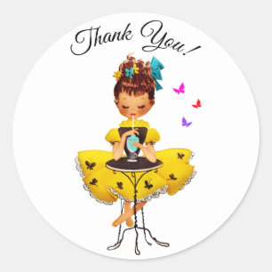 Cute Girl in Gele Dress Dank je Ronde Sticker
