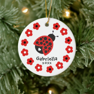 Cute Girl Kerstmis Ladybug Keramisch Ornament