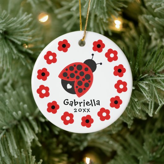 Cute Girl Kerstmis Ladybug Keramisch Ornament (Boom)