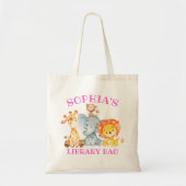 Cute Girl Kinder Oerwoud Safari Animals Library Tote Bag (Voorkant)