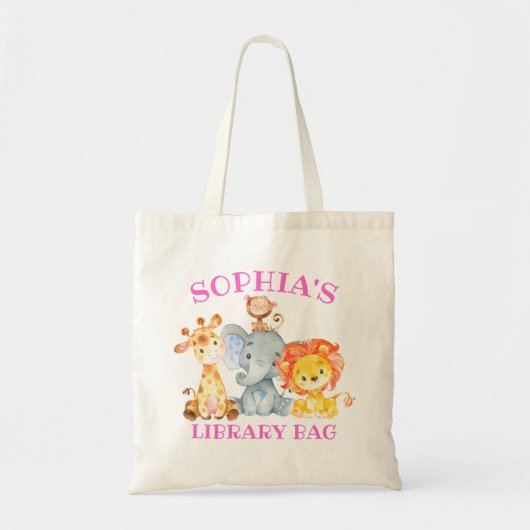 Cute Girl Kinder Oerwoud Safari Animals Library Tote Bag (Voorkant)