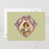Cute  Girl & Kitten Floral Heart Briefkaart (Voorkant / Achterkant)