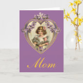 Cute  Girl & Kitten Floral Heart Kaart (Gele Bloem)