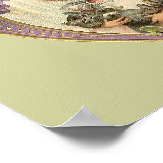 Cute Girl & Kitten Floral Heart Poster (Hoek)