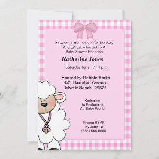 Cute Girl Lamb Baby shower Invitation Kaart