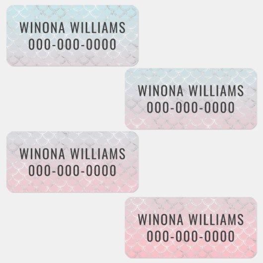 Cute Girl Mermaid Kinder Name Phone School Clothin Labels (Groep)