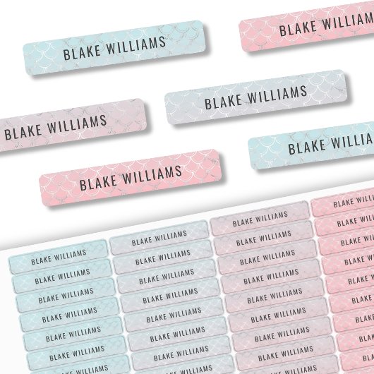 Cute Girl Mermaid Kinder Name School Waterproof Labels