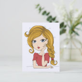 Cute Girl met Blonde Braid Graphic Illustration Briefkaart (Staand voorkant)