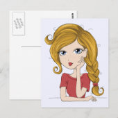 Cute Girl met Blonde Braid Graphic Illustration Briefkaart (Voorkant / Achterkant)