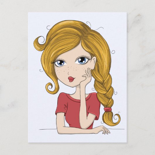 Cute Girl met Blonde Braid Graphic Illustration Briefkaart (Voorkant)