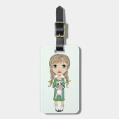 Cute Girl met Cat Personalized Bagagelabel (Voorkant verticaal)