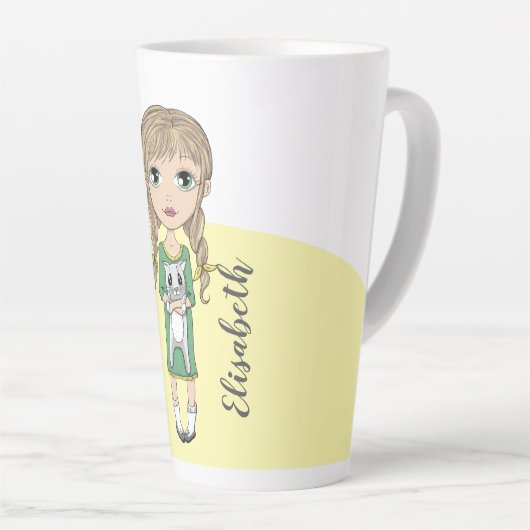 Cute Girl met Cat Personalized Tall Latte Mok (Rechterhoek)