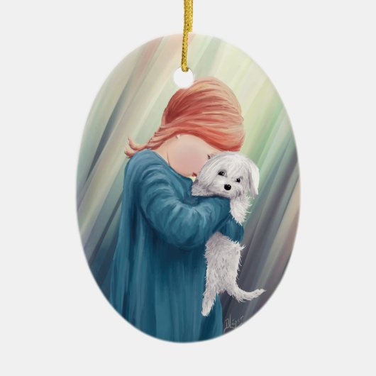 Cute Girl met Dog Keramisch Ornament (Voorkant)