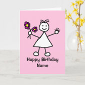 Cute Girl met Flowers Birthday Kaart (Gele Bloem)