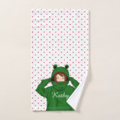 Cute Girl met Green Frog Hoody Drawing Bad Handdoek (Handdoek)