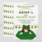 Cute Girl met Green Frog Hoody Drawing Birthday I Kaart (Voorkant / Achterkant)