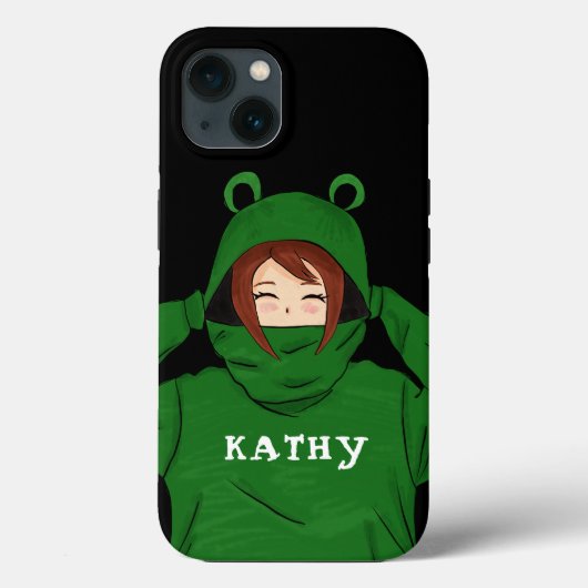Cute Girl met Green Frog Hoody Drawing Black Case-Mate iPhone Case (Achterkant)