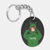 Cute Girl met Green Frog Hoody Drawing Black Sleutelhanger (Voorkant Links)