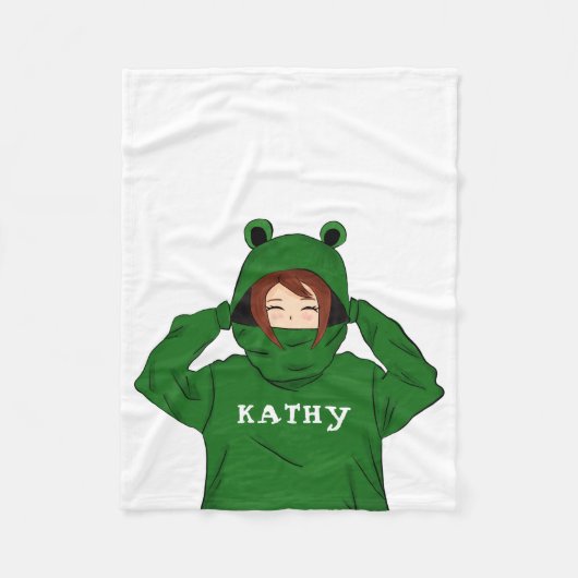 Cute Girl met Green Frog Hoody Drawing Fleece Deken (Voorkant)