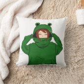 Cute Girl met Green Frog Hoody Drawing Kussen (Deken)