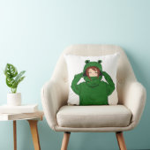 Cute Girl met Green Frog Hoody Drawing Kussen (Stoel)
