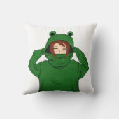 Cute Girl met Green Frog Hoody Drawing Kussen (Achterkant)