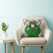 Cute Girl met Green Frog Hoody Drawing Kussen (Stoel)