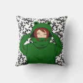 Cute Girl met Green Frog Hoody Drawing Kussen (Achterkant)