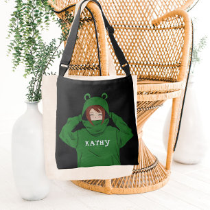 Cute Girl met Green Frog Hoody Drawing Name Crossbody Tas