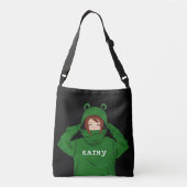 Cute Girl met Green Frog Hoody Drawing Name Crossbody Tas (Achterkant)