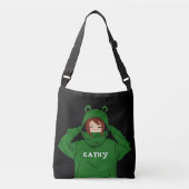 Cute Girl met Green Frog Hoody Drawing Name Crossbody Tas (Voorkant)