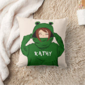 Cute Girl met Green Frog Hoody Drawing Name Kussen (Deken)