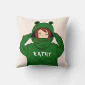 Cute Girl met Green Frog Hoody Drawing Name Kussen (Achterkant)